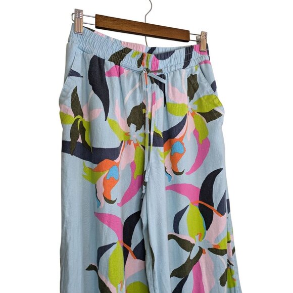 A New Day Wide Leg Linen Pants Small Blue Floral Tropical Beach Resort Cruise - Picture 2 of 7